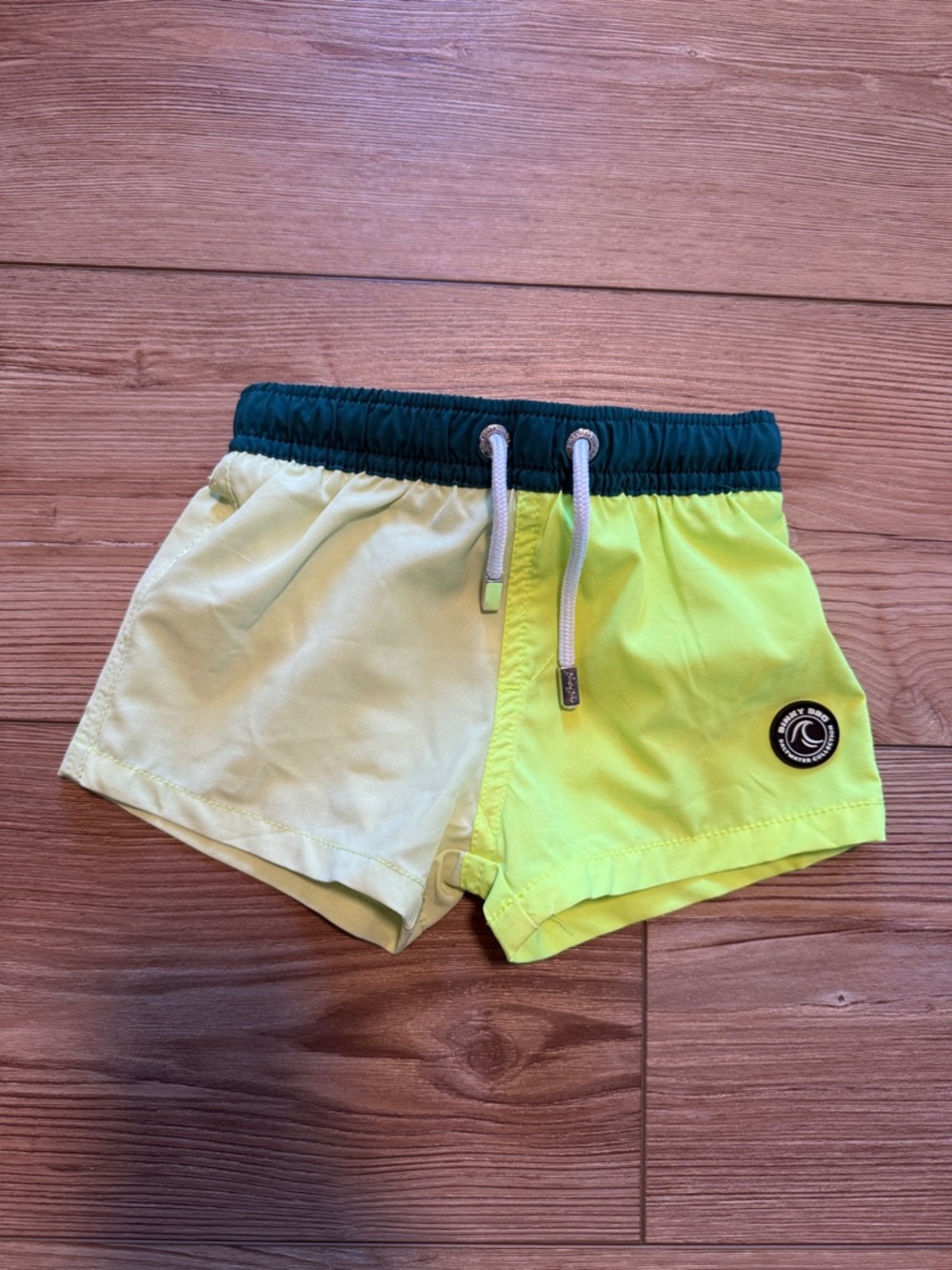 Binky Bro Neon Two-Tone Swim Shorts with Drawstring Waist